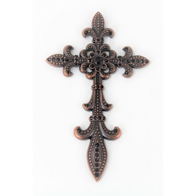 7003COP-BLK BLACK CRYSTAL / COPPER WALL CROSS / W FDL DESIGN